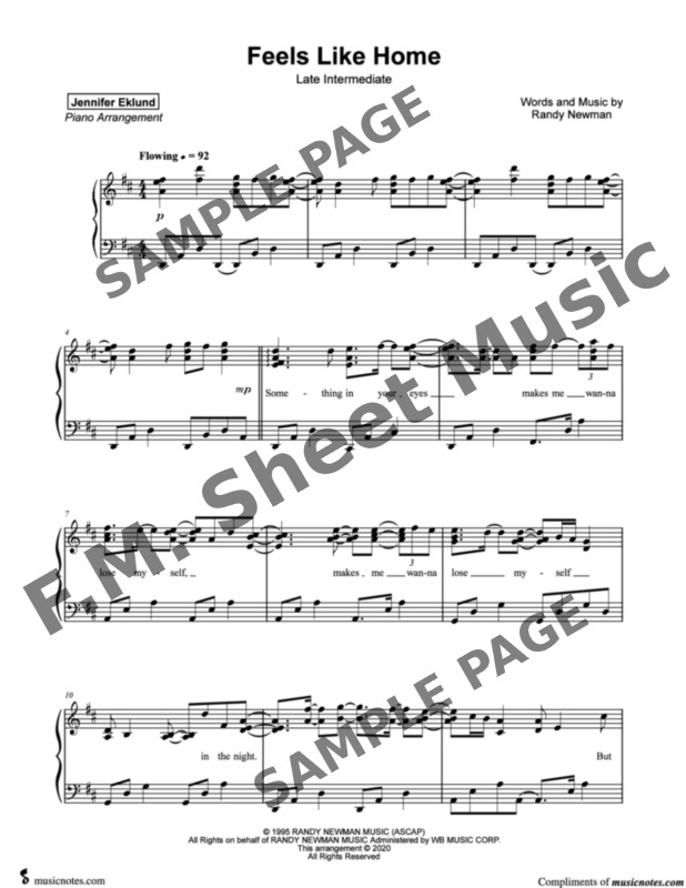Feels Like Home (Late Intermediate Piano) By Bonnie Raitt, Linda Ronstadt, Randy Newman F.M